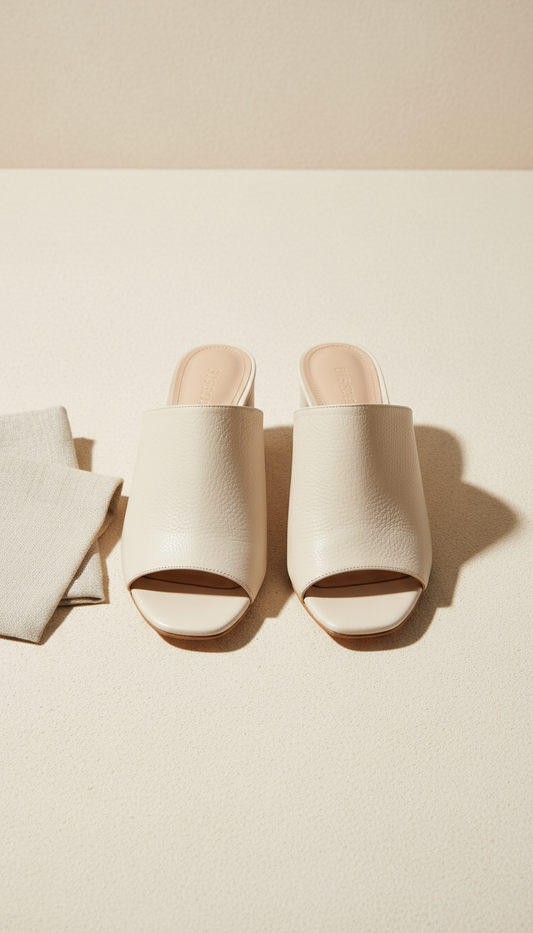 Ivory sand block heel mule